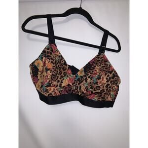 Torrid Bra Curve Black Floral Leopard Satin Buxy Bralette Sz 2 D/DD Wireless